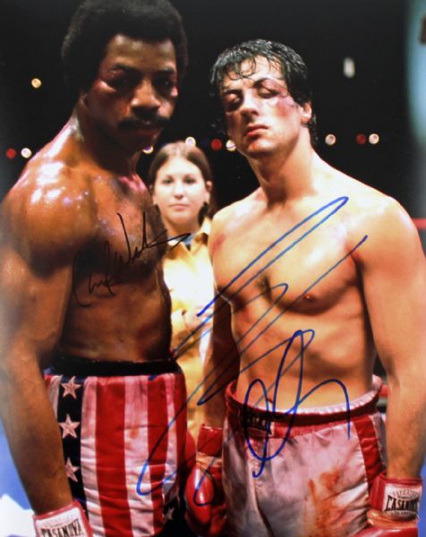 Rocky: Sly Stallone & Carl Weathers Signed 8" x 10" Color Photo