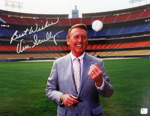 Vin Scully Signed 11" x 14" Color Photo at Dodger Stadium