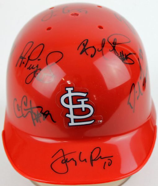 2011 St. Louis Cardinals Stars Signed Mini Helmet with Pujols, La Russa, etc. (10 Signatures)