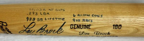 Lou Brock One-of-a-Kind Signed Bat w/8 Handwritten Inscriptions (JSA)
