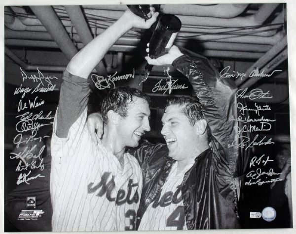 1969 NY Mets (WS Champs) Team Signed 16" x 20" B&W Photo (20 Sigs)(MLB Holo)