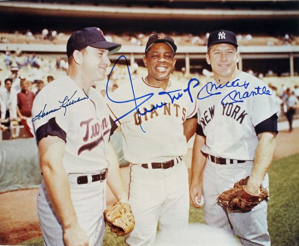 Mickey Mantle, Willie Mays & Harmon Killebrew Signed 8" x 10" Color Photo (PSA/DNA)