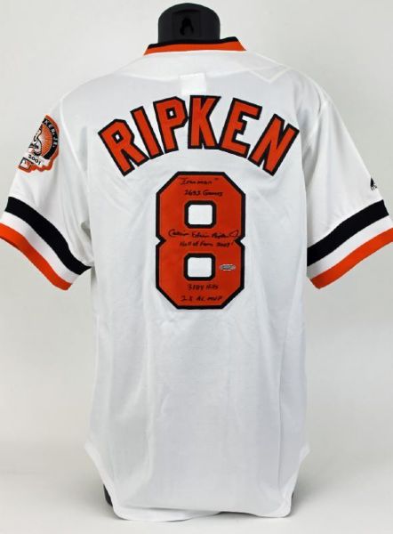 Cal Ripken Jr. Ultra Rare Signed Orioles Jersey w/"Calvin Edwin Ripken Jr." Sig & 5 Handwritten Stats! (TriStar)