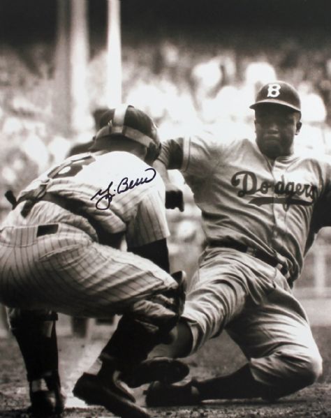 Yogi Berra Signed 11" x 14" Color Photo (Jackie Robinson Sliding Images)