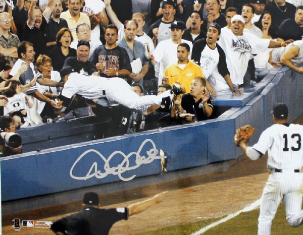 Derek Jeter Signed 11" x 14" Color Photo (Leaping Into Stands)