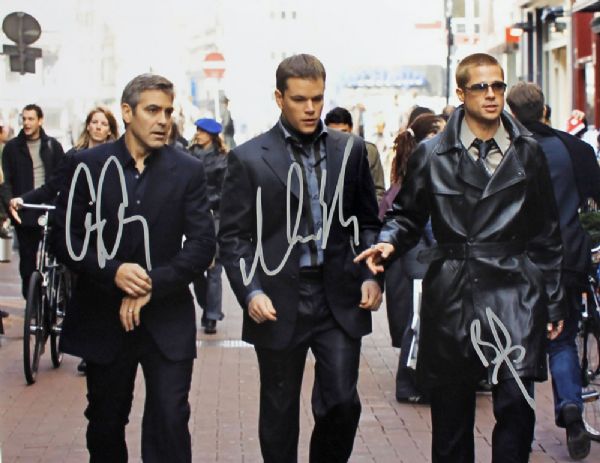 Brad Pitt, George Clooney & Matt Damon Signed 11" x 14" Color Photo