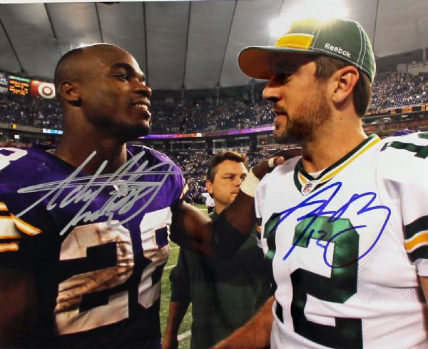 Aaron Rodgers & Adrian Peterson Signed 8" x 10" Color Photo