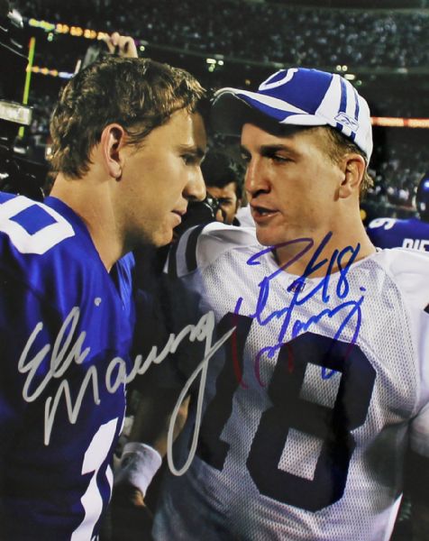 Peyton & Eli Manning Dual Signed 8" x 10" Color Photo