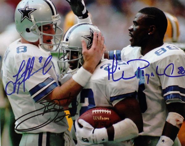 Dallas Cowboys "Big Three" Signed 8" x 10" Color Photo with Aikman, Emmitt & Irvin
