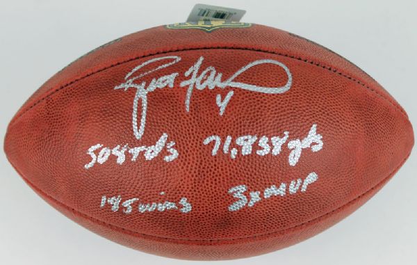 Brett Favre Signed NFL Leather Football with 4 Handwritten Career Inscriptions! (Favre COA)