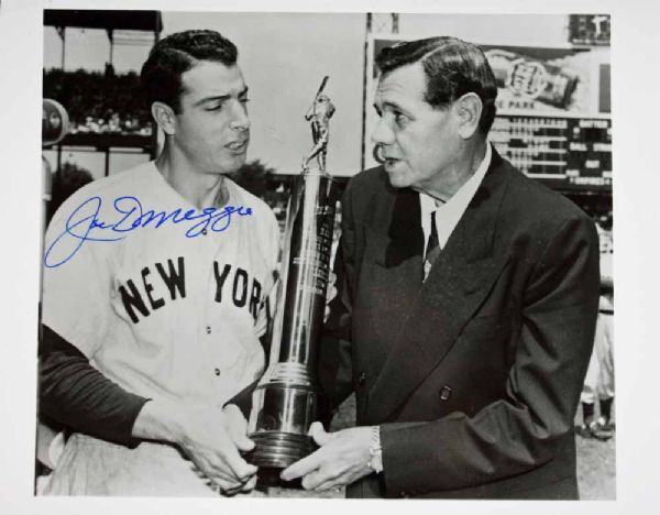 Joe DiMaggio Superb Signed 8" x 10" Photo with Babe Ruth! (JSA)