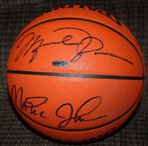 Michael Jordan & Magic Johnson Signed NBA Leather Game Model Basketball (UDA)