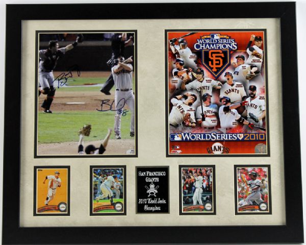 Buster Posey & Brian Wilson Signed 2010 World Series 8x10 Photo in Custom Framed Display