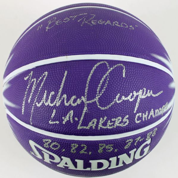 Michael Cooper Signed Spalding LA Lakers Basketball with Handwritten Inscriptions