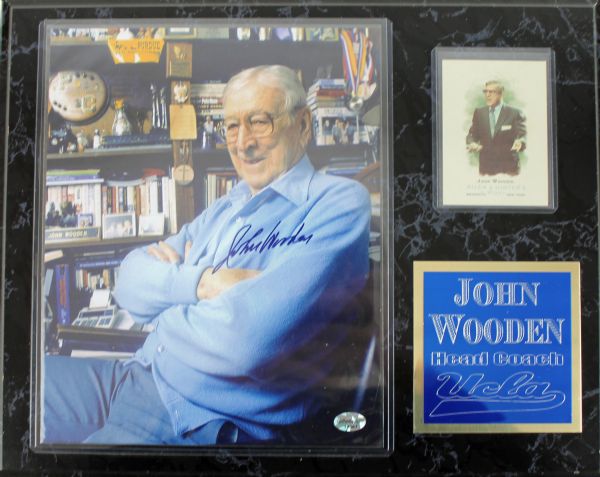 John Wooden Signed 8x10 Photo in Plaque Display