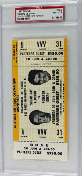 Leonard vs. Duran (1980) Original Unused Ticket (PSA Graded NM-MT 8)