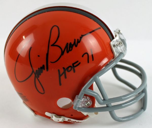 Jim Brown Signed Browns Mini Helmet with "HOF 71" Inscription (JSA)