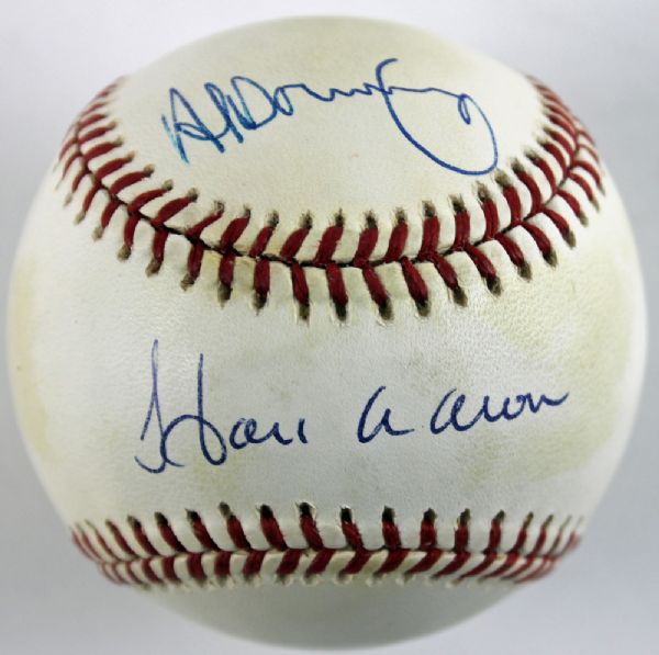 Hank Aaron & Al Downing Dual Signed ONL Baseball