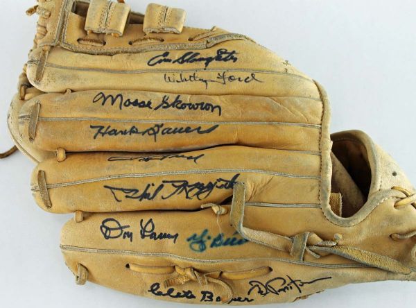 NY Yankees Greats Signed Vintage Glove with Berra, Rizzuto, etc. (10 Sigs)