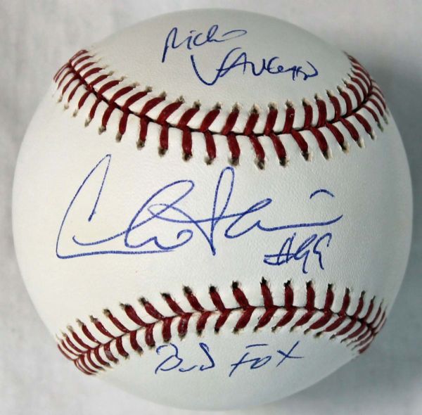 Charlie Sheen Uniquely Signed OML Baseball with "Rick Vaughn - Bud Fox" Inscriptions (PSA/DNA)