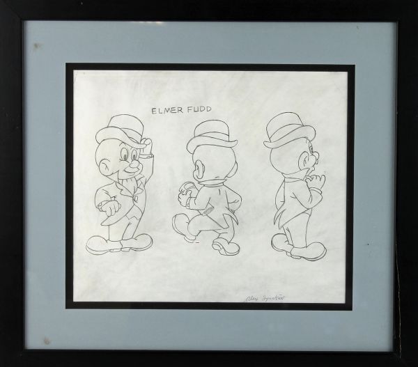 Elmer Fudd Original Post Production Layout Sketch Signed by Alex Ignatiev in Framed Display