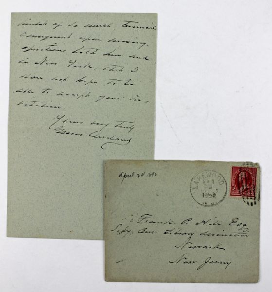 Grover Cleveland Signed Handwritten One-Page Letter with Envelope (JSA)