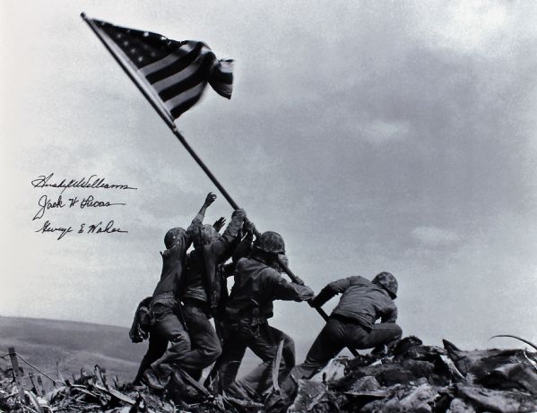 World War II: Iwo Jima Flag Raising Signed 11" x 14" Photo (3 Sigs)