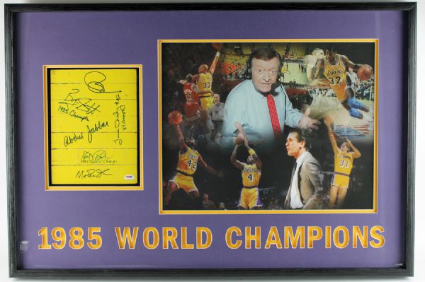 1985 L.A. Lakers (World Champs) Team Signed Forum Floor Section in Custom Framed Display (PSA/DNA)