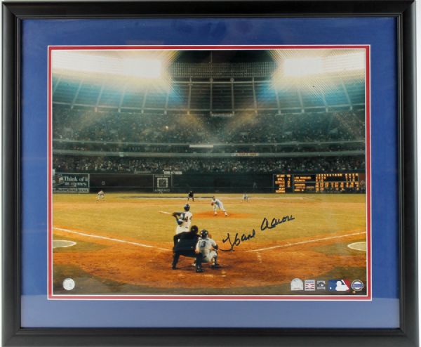 Hank Aaron Signed 715th Home Run 16" x 20" Photo in Framed Display (MLB Hologram)