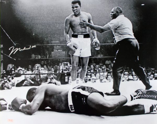 Muhammad Ali Signed 16" x 20" B&W Photo (Liston KO)(Steiner Hologram)