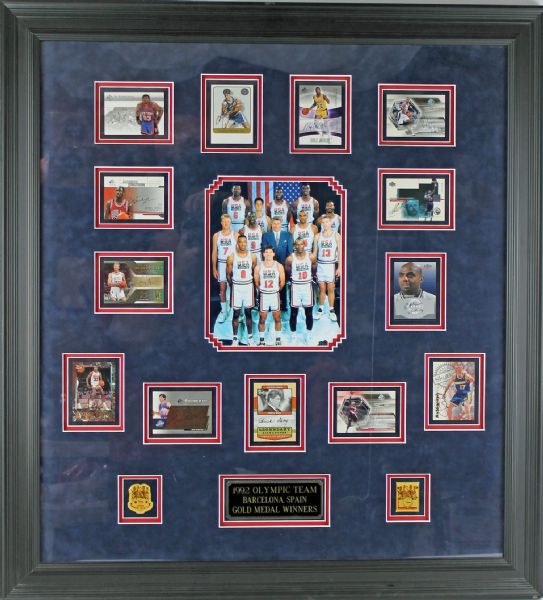 1992 Olympic Basketball "Dream Team" Signed Insert Cards in Custom Framed Display
