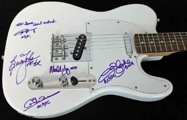AC/DC Group Signed Telecaster Style Electric Guitar with Handwritten Lyrics! (5 Sigs)(PSA/DNA)