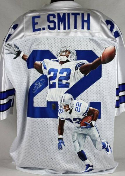 Emmitt Smith One-Of-A-Kind Signed Cowboys Jersey w/Hand-Painted Acrylic Artwork by William Zavala (Emmitt Holo & PSA/DNA)