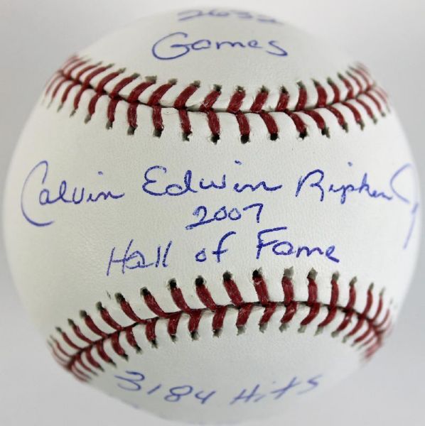 Cal Ripken Jr. Rare Signed "Stat" Baseball with "Calvin Edwin Ripken Jr." Full Name Sig! (JSA)