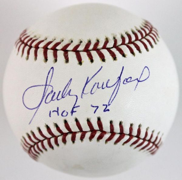 Sandy Koufax Signed OML Baseball with "HOF 72" Inscription (Online Authentics/OA)