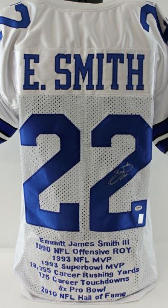 Emmitt Smith Signed Cowboys Career Stat Jersey (Emmitt Holo & PSA/DNA)