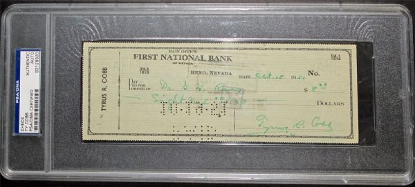 Ty Cobb Handwritten & Signed Bank Check (c.1951)(PSA/DNA Encapsulated)