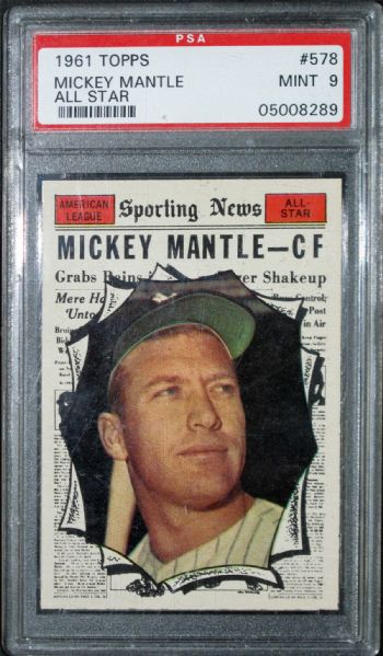 1961 Topps Mickey Mantle All-Star #578 PSA Graded MINT 9
