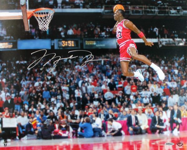 Michael Jordan Signed 16" x 20" Color Photo feat. The Historic Gatorade Slam Dunk! (UDA)
