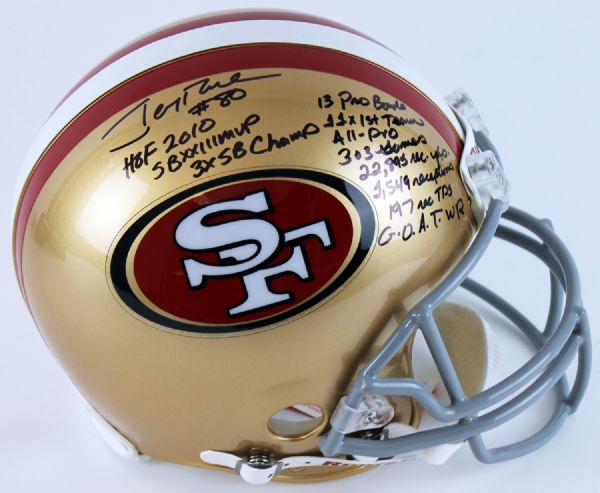 Jerry Rice Impressive Signed 49ers Proline Full Sized Helmet w/10 Handwritten Career Stats! (Rice Holo)