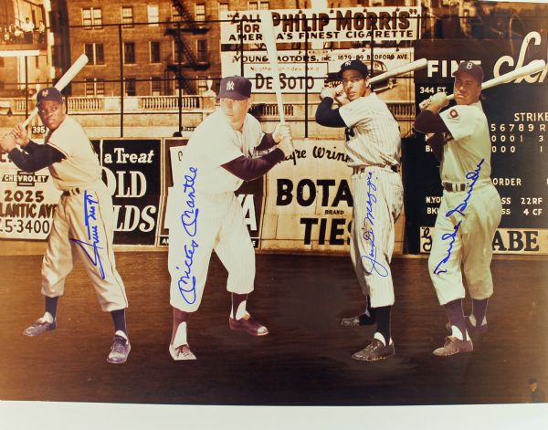 Mantle, DiMaggio, Mays & Snider Rare Signed 16" x 20" Color Photo (JSA)