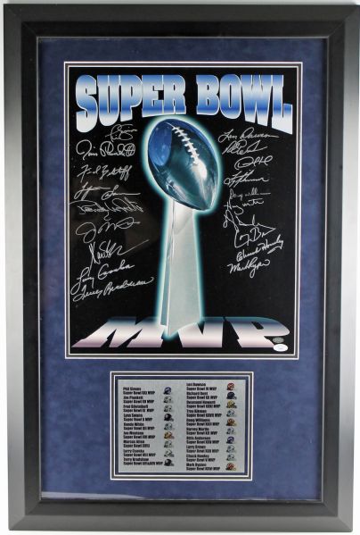 Super Bowl MVPs Ltd Ed Signed 16" x 20" Photo in Custom Framed Display (19 Sigs) (PSA/DNA)