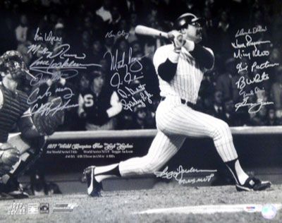 1977 NY Yankees Team Signed 16" x 20" B&W Photo w/Jackson, Rivers, etc. (19 Sigs)(PSA/DNA)