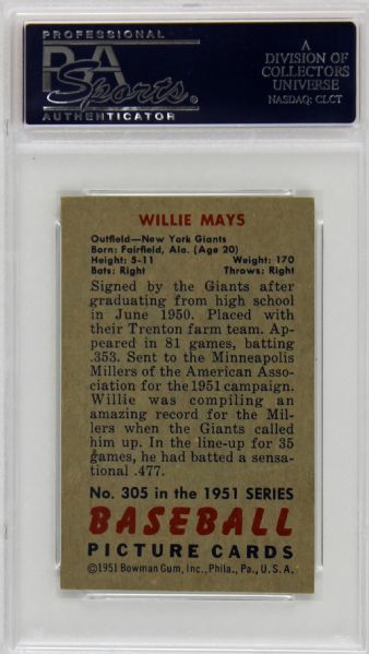 Lot Detail - 1951 Bowman Willie Mays RC #305 PSA Graded EX 5