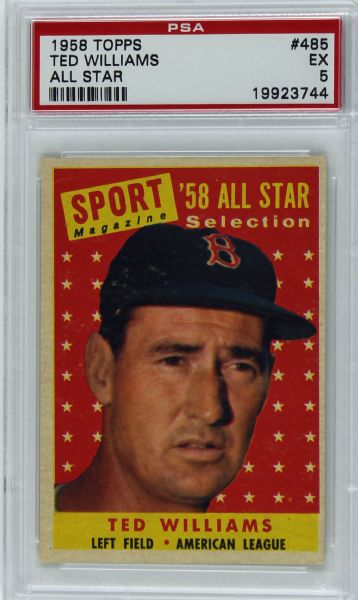 1958 Topps Ted Williams All Star #485 PSA Graded EX 5