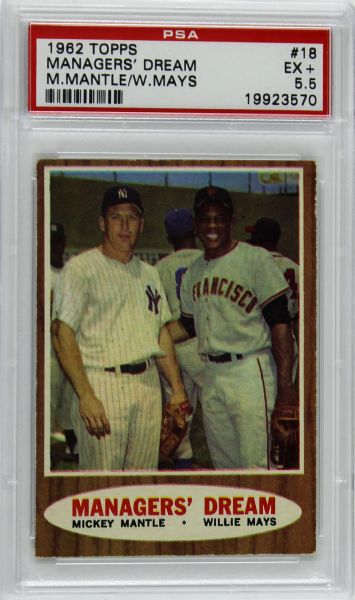 1962 Topps Mantle/Mays "Managers Dream" #18 PSA Graded EX+ 5.5