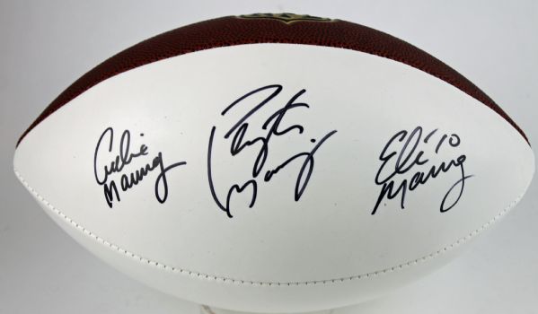 The Mannings: Archie, Eli & Peyton Signed Official NFL Leather White Panel Football