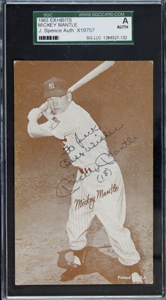 Mickey Mantle Signed 1963 Exhibits Oversized Card with Rare Inscription (JSA)