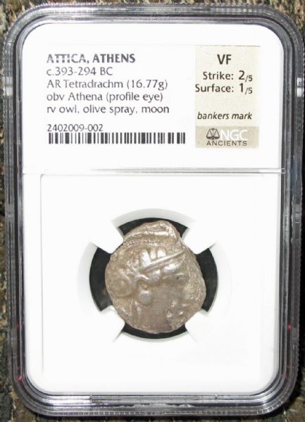 Athens Attica c. 393-294 BC AR Tetradrachm (16.77g) - Ancient Greek Coin! (NGC VF)