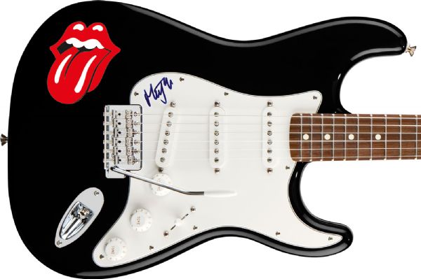 The Rolling Stones: Mick Jagger Signed Fender Squier Strat Guitar with Custom Band Logo (PSA/DNA)